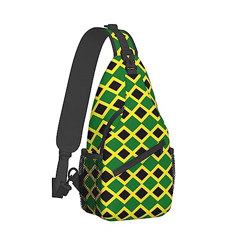 Modischer Sling-Rucksack für Männer und Frauen, leichte Sling-Umhängetasche, Outdoor-Brust-Crossbody-Bike-Gym-Läufer-Tagesrucksack mit verstellbarem Riemen, kompatibel mit Jamaika-Flagge von DJNGN