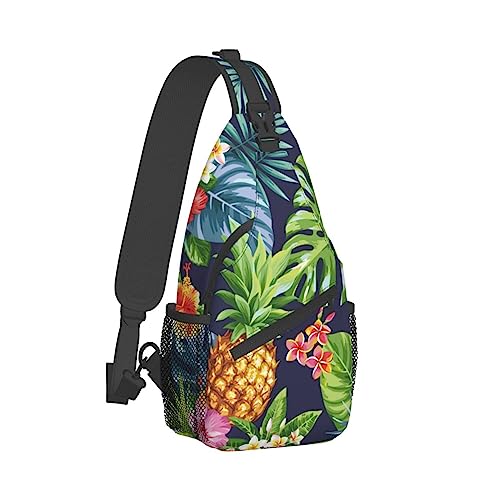 Modischer Sling-Rucksack für Männer und Frauen, leichte Sling-Umhängetasche, Outdoor-Brust-Crossbody-Bike-Gym-Läufer-Tagesrucksack mit verstellbarem Riemen, kompatibel mit Pines Tropical Palm Leaves F von DJNGN