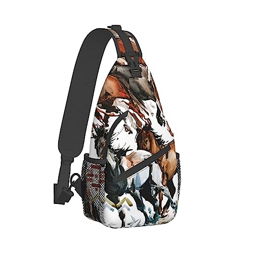 Modischer Sling-Rucksack für Männer und Frauen, leichte Sling-Umhängetasche, Outdoor-Brust-Crossbody-Bike-Gym-Läufer-Tagesrucksack mit verstellbarem Riemen, kompatibel mit laufenden Wildpferden von DJNGN