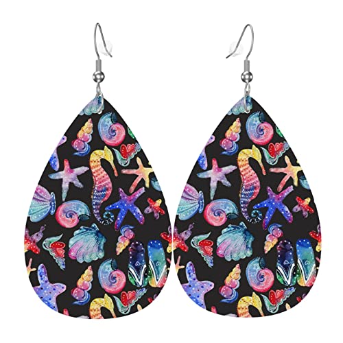 Muschel Seepferdchen Leder Ohrringe für Frauen baumeln Ohrring Tropfen Anhänger mit Haken Geschenke für Erwachsene Mädchen von DJNGN