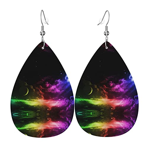 Nachtsterne Nebel Galaxie Leder Ohrringe für Frauen baumeln Ohrring Tropfen Anhänger mit Haken Geschenke für Erwachsene Mädchen von DJNGN
