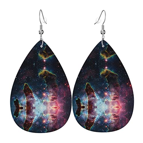 Nachtsterne Nebel Galaxie Leder Ohrringe für Frauen baumeln Ohrring Tropfen Anhänger mit Haken Geschenke für Erwachsene Mädchen von DJNGN