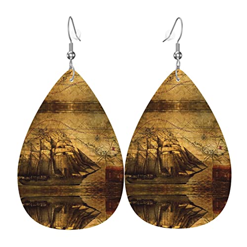 Nautical Sailing Pirate Theme Pvc-Kunstleder-Ohrringe, Haken ist 925 versilbertes Material von DJNGN