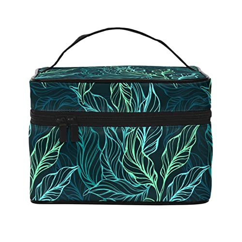Make-up-Tasche mit neongrünen Blättern, Kulturbeutel für Damen, Kosmetiktasche, Reise-Kulturbeutel, Make-up-Reisetasche, Make-up-Organizer, große Make-up-Tasche von DJNGN