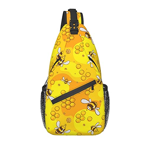 Niedliche Bienen-Umhängetasche, Umhängetasche, Umhängetasche, gelbe Biene, Schulter- und Brusttasche für Damen und Herren, Reisen, Wandern, Tagesrucksack von DJNGN