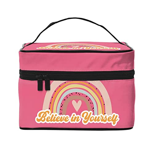 Niedliche Cartoon-Regenbogen-Pfirsich-Rosa-Make-up-Tasche, Kulturtasche für Frauen, Kosmetiktasche, Reise-Kulturtasche, Make-up-Reisetasche, Make-up-Organizer, große Make-up-Tasche von DJNGN