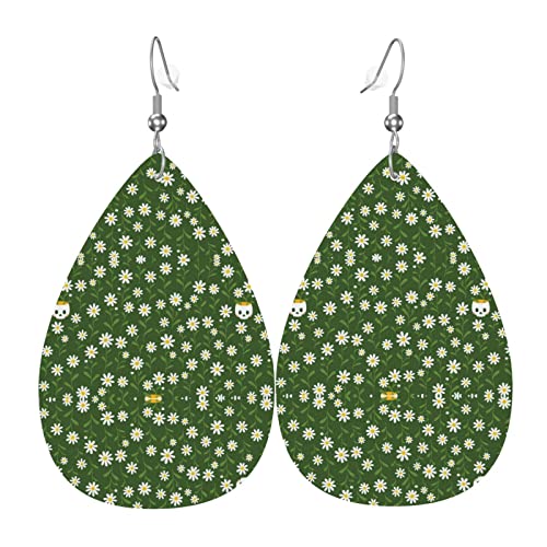 Niedliche Gänseblümchen-Druck-Leder-Ohrringe für Frauen, baumelnde Ohrringe, Tropfen-Anhänger mit Haken, Geschenke für erwachsene Mädchen Niedliche Gänseblümchen-Druck-Leder-Ohrringe für Frauen, baumelnde Ohrringe, Tropfen-Anhänger mit Haken, Geschenke für erwachsene Mädchen von DJNGN