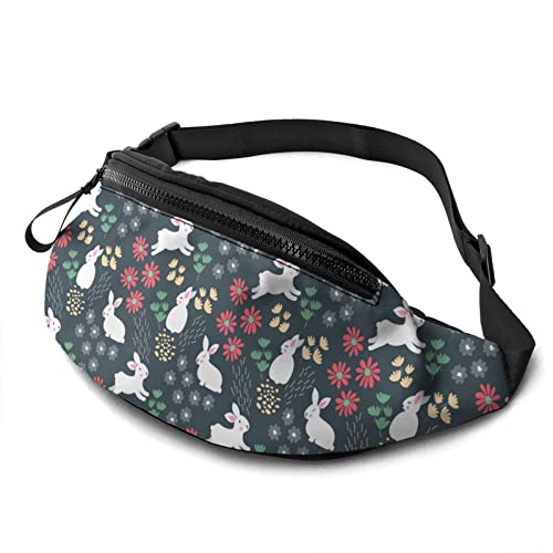 Niedliche Kaninchen Blätter Blumen Bauchtasche für Männer und Frauen, Crossbody-Gürteltasche, Gürteltasche für Reisen, Laufen, Wandern, Radfahren von DJNGN