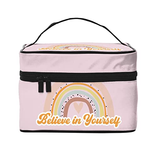 Niedlicher Cartoon-Regenbogen, Hellrosa, Make-up-Tasche, Kulturtasche für Frauen, Kosmetiktasche, Reise-Kulturtasche, Make-up-Reisetasche, Make-up-Organizer, große Make-up-Tasche von DJNGN