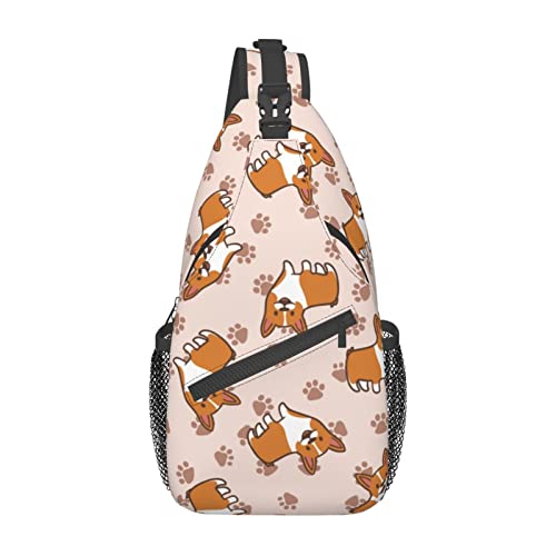 Niedlicher Corgi-Pfotenabdruck-Sling-Rucksack, Reise-Crossbody, lässige Brust-Umhängetasche, modische Gürteltasche von DJNGN