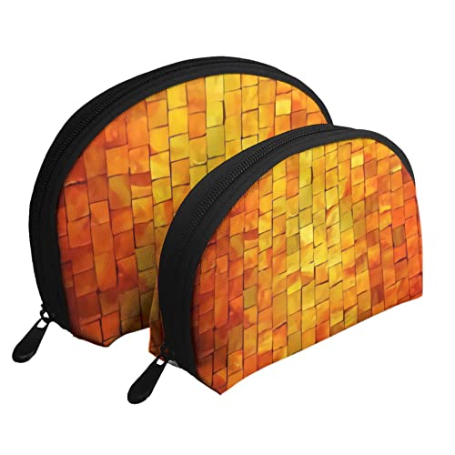 Orange quadratische Muster-Kosmetiktasche, Reise-Clutch-Tasche für Frauen und Mädchen von DJNGN