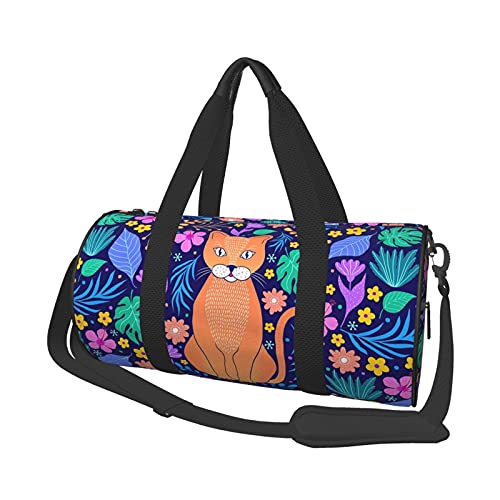 Orangefarbene Katze und Tropische Blumen, Reise-Seesäcke, Fitnessstudio, Sportgepäck, große Reise-Einkaufstasche, Übernachtungs- und Wochenendtaschen für Männer und Frauen von DJNGN
