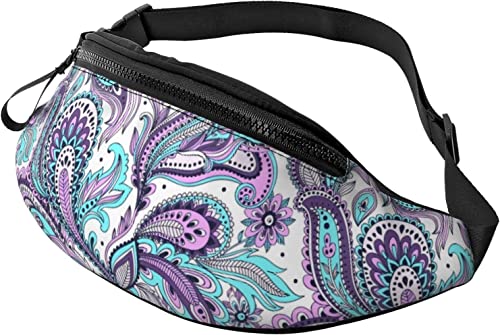 Paisley Lila Blumen Lässige Gürteltasche für Männer und Frauen, Verstellbarer Gürtel, Gürteltasche für Reisen, Wandern, Radfahren, Laufen, Festival, Rave von DJNGN