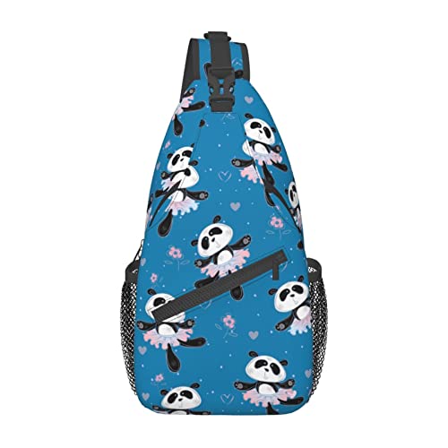 Pandas Ballerinas Blaue Umhängetasche für Damen und Herren, Umhängetasche, lässiger Wander-Tagesrucksack, Brust-Umhängetasche von DJNGN