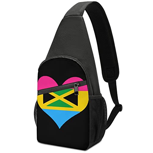 Pansexual Heart Flag Jamaica Umhängetasche, leicht, mit einem Riemen, für Reisen, Wandern, Tagesrucksack von DJNGN