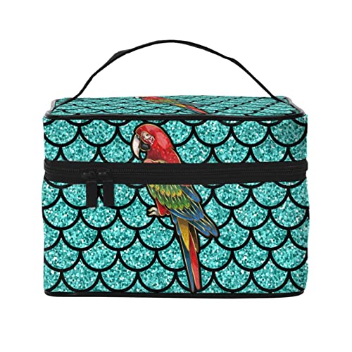 Kulturbeutel mit Papageien-Pailletten, für Damen, Kosmetiktasche, Reise-Toilettenartikel, Make-up-Organizer von DJNGN