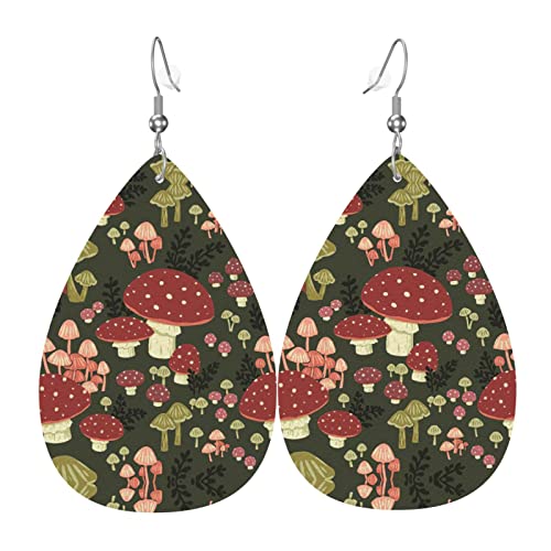 Pilze Muster Leder Ohrringe für Frauen baumeln Ohrring Tropfen Anhänger mit Haken Geschenke für Erwachsene Mädchen von DJNGN