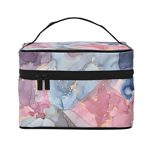 Pink Blue Marble Make-up-Tasche Kulturbeutel für Frauen Kosmetiktasche Reise-Kulturbeutel Make-up-Reisetasche Make-up-Organizer Große Make-up-Tasche von DJNGN