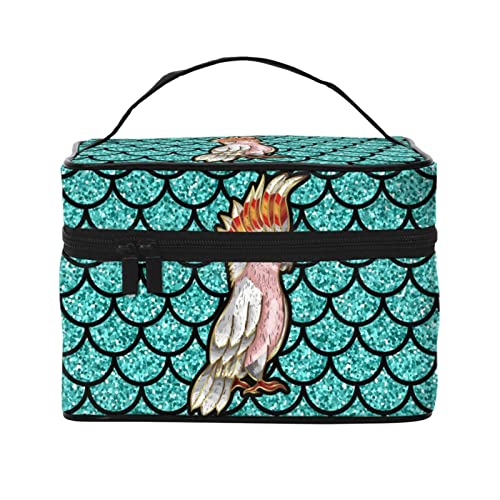 Pink Parrot Pailletten Make-up Tasche Kulturtasche für Frauen Kosmetiktasche Reise Kulturtasche Make-up Reisetasche Make-up-Organizer Große Make-up-Tasche von DJNGN