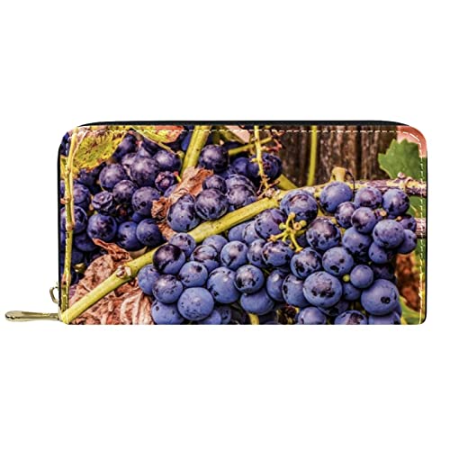 DJNGN Portemonnaie Leder Leder Reißverschluss Lange Geldbörse Fruchttraubenzweige von DJNGN