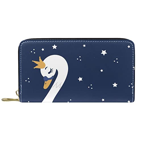 DJNGN Portemonnaie Leder Leder Reißverschluss Lange Geldbörse Schwanenblau von DJNGN