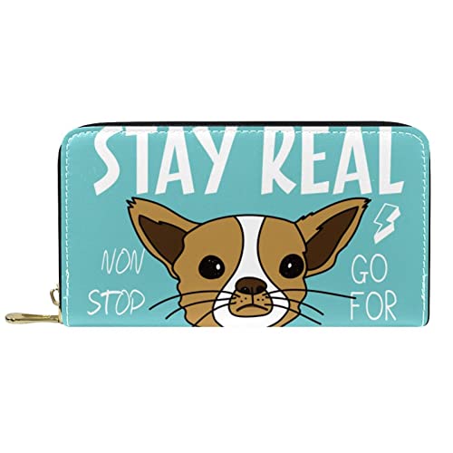 DJNGN Portemonnaie Leder Leder Zip Lange Geldbörse Rock Cat Zitat Grün von DJNGN