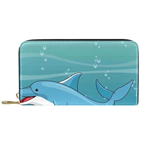 DJNGN Portemonnaie aus Leder mit langem Reißverschluss aus Leder mit Delfinschildkröte von DJNGN