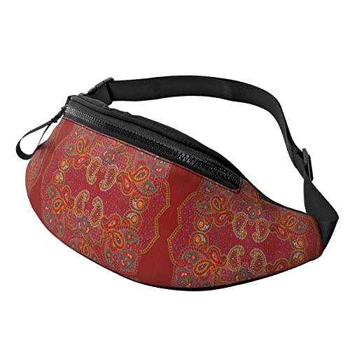 Red Paisley Floral Flower Lässige Bauchtasche für Männer und Frauen, Verstellbarer Gürtel, Gürteltasche für Reisen, Wandern, Radfahren, Laufen, Festival, Rave von DJNGN