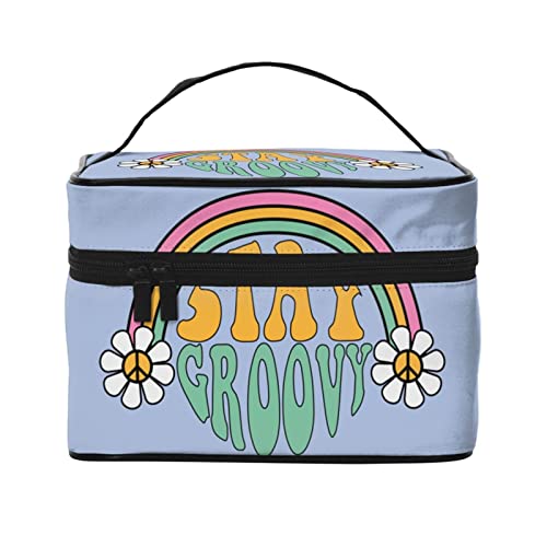 Regenbogen- und Gänseblümchen-Make-up-Tasche Reise-Kosmetiktasche für Frauen Mädchen Große Make-up-Organizer-Tasche Tragbare Kulturtasche Reise Blau von DJNGN