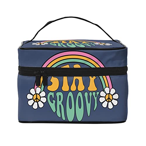 Regenbogen- und Gänseblümchen-Make-up-Tasche Reise-Kosmetiktasche für Frauen Mädchen Große Make-up-Organizer-Tasche Tragbare Kulturtasche Reise Indigoblau von DJNGN