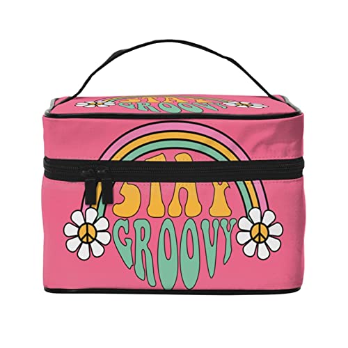 Regenbogen- und Gänseblümchen-Make-up-Tasche Reise-Kosmetiktasche für Frauen Mädchen Große Make-up-Organizer-Tasche Tragbare Kulturtasche Reise Pfirsichrosa von DJNGN