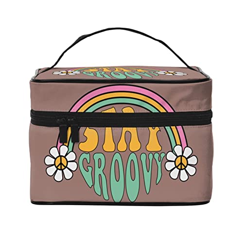 Regenbogen-und Gänseblümchen-Make-up-Tasche Reise-Kosmetiktasche für Frauen Mädchen Große Make-up-Organizer-Tasche Tragbare Kulturtasche Reisekaffee von DJNGN