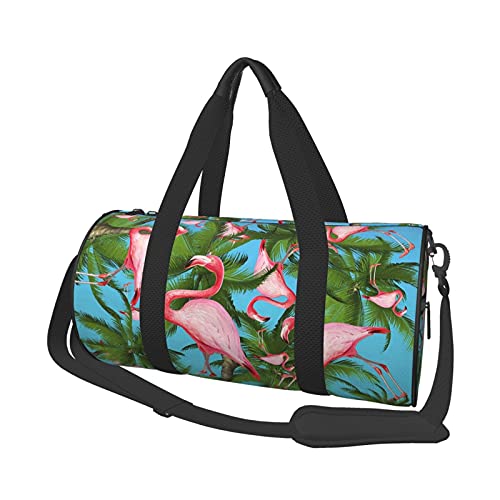 Reise-Seesäcke mit Flamingo-Tropen-Palmenmotiv, für Fitnessstudio, Sportgepäck, große Reisetasche, Übernachtungs- und Wochenendtaschen für Damen und Herren von DJNGN