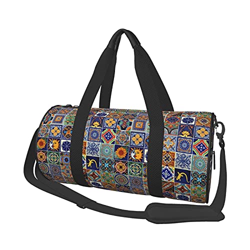Reisetaschen mit mexikanischen Talavera-Fliesen, für Fitnessstudio, Sportgepäck, große Reisetasche, Übernachtungs- und Wochenendtaschen für Männer und Frauen von DJNGN