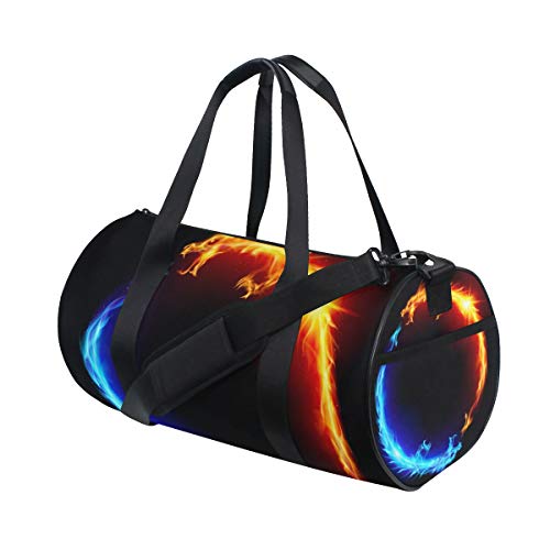 Ring of Blue and Red Fiery Dragons Gym Seesack Canvas Reisetasche Weekender Gepäck Handtasche für Männer Frauen Sport und Übernachtung von DJNGN