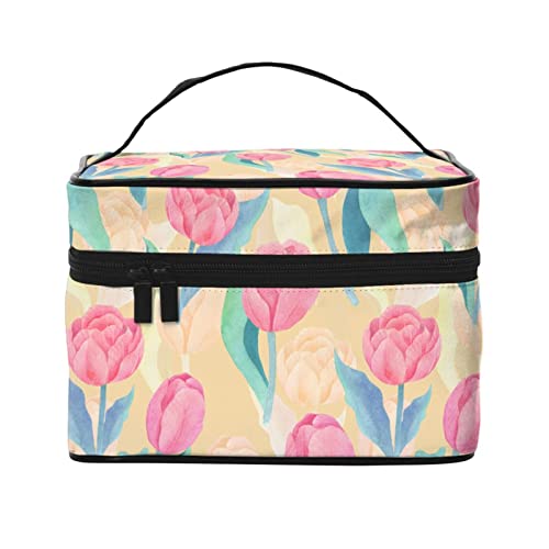 Rosa Blumen Blätter Make-up Tasche Kulturtasche für Frauen Kosmetiktasche Reise Kulturtasche Make-up Reisetasche Make-up-Organizer Große Make-up-Tasche von DJNGN