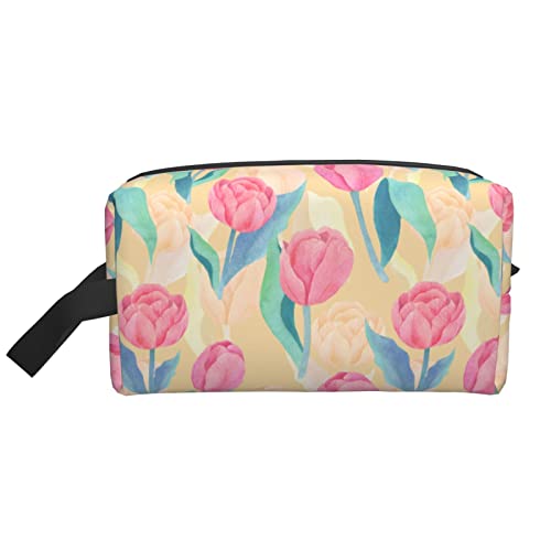 Rosa Blumen Blätter Make-up-Tasche Reise-Toilettenartikel Make-up-Organizer Reisen Große Kapazität Tragbare Reise-Kosmetiktaschen für Frauen Mädchen von DJNGN