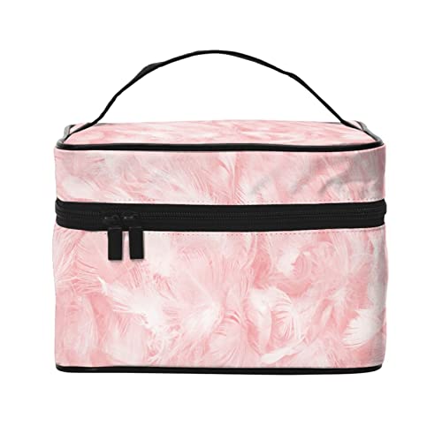 Rosa Feder-Make-up-Tasche Reise-Kosmetiktasche für Frauen Mädchen Große Make-up-Organizer-Tasche Tragbare Kulturtasche Reiseutensilien von DJNGN