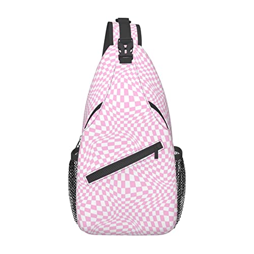Rosa Karierte Umhängetasche, Brusttasche, Tagesrucksack, Umhängetasche für Reisen, Sport, Laufen, Wandern von DJNGN