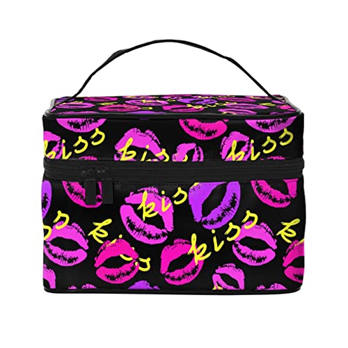 Rosa Lila Lippen Make-up Tasche Kulturbeutel für Frauen Kosmetiktasche Reise Kulturbeutel Make-up Reisetasche Make-up Organizer Große Make-up-Tasche von DJNGN