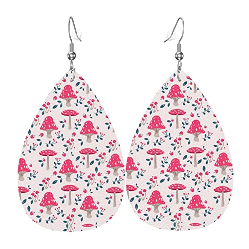 Rote Pilz Flora Art Leder Ohrringe für Frauen baumeln Ohrring Tropfen Anhänger mit Haken Geschenke für Erwachsene Mädchen von DJNGN