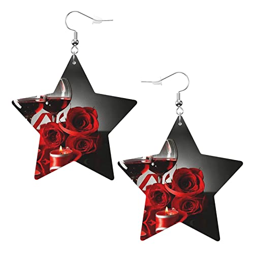 Rote Rose Weinglas und Kerze PVC Kunstleder sternförmige Ohrringe Anhänger von DJNGN
