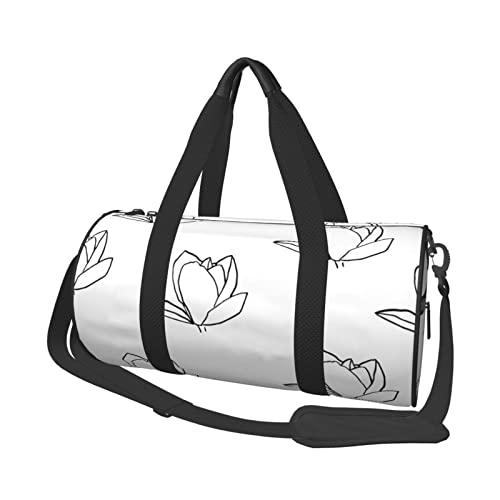 Runde Reisetasche, Motiv: Spring Simple Line Magnolia, Sporttasche für Herren und Damen, Seesack, Sporttasche von DJNGN