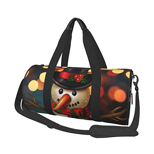 Runde Reisetasche, Motiv: Weihnachten, schöner Schneemann, Sporttasche für Männer und Frauen, Seesack, Sporttasche von DJNGN