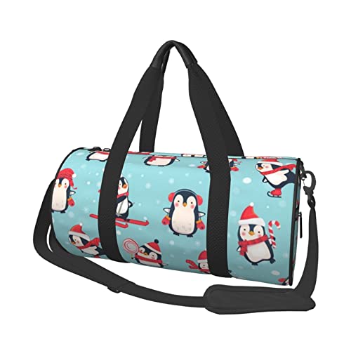 Runde Reisetasche, Motiv: Winter, Weihnachten, Pinguine, Sporttasche, für Herren und Damen, Seesack, Sporttasche von DJNGN