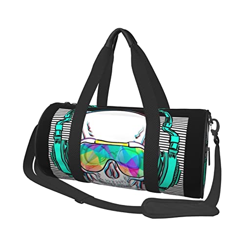 Runde Reisetasche, Musik-Schädel, Sporttasche für Herren und Damen, Seesack, Sporttasche von DJNGN