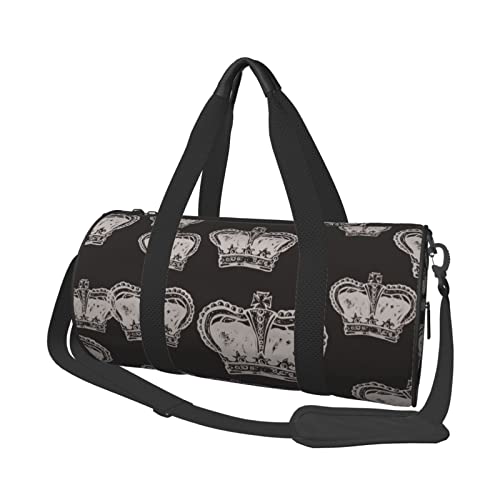 Runde Reisetasche, Vintage-Stil, edle Krone, Sporttasche für Herren und Damen, Seesack, Sporttasche von DJNGN