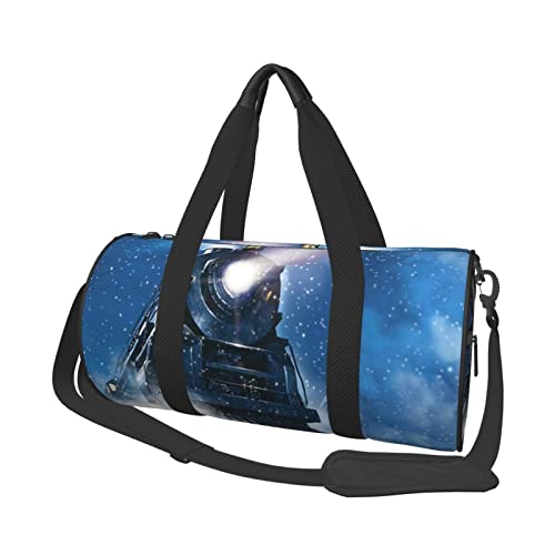 Runde Reisetasche, Winter, Weihnachten, Schnee, Nacht, Eisenbahn, Zug, Sporttasche für Männer und Frauen, Seesack, Sporttasche von DJNGN