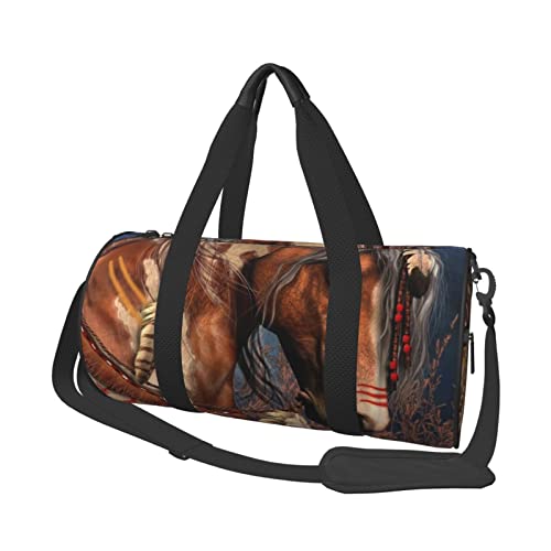 Runde Reisetasche, braunes Pferd, Tier-Sporttasche für Männer und Frauen, Seesack, Sporttasche von DJNGN
