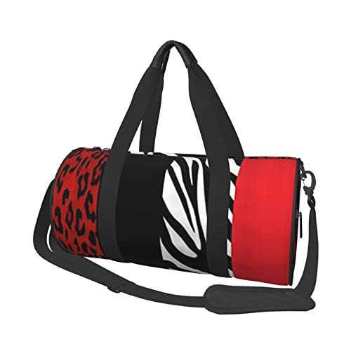 Runde Reisetasche, roter Leopard und Zebra-Tier, Sporttasche für Männer und Frauen, Seesack, Sporttasche von DJNGN